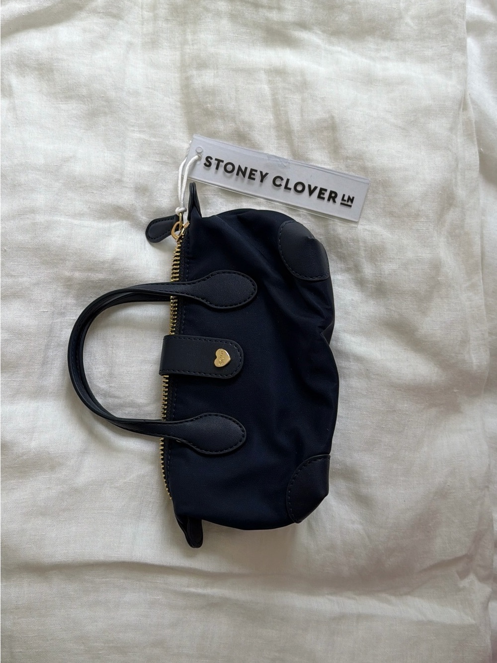 Stoney Clover Lane Navy Mini Tote with Gold Heart Accent